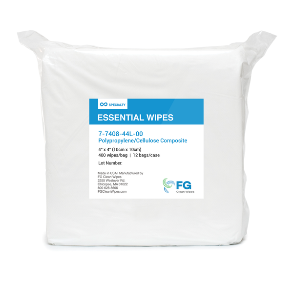 Cleanroom Wipes, Bonded Polypropylene, 4"x 4", 400/Bag- 12 Bags/Case, LT-7408-44-SALE