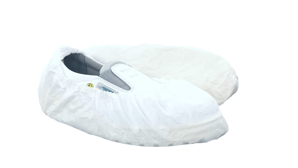 CPE Cleanroom Shoe Covers:: Fluid Impervious, XL, 50 Pairs/Pack - 3 Packs/Case, White, CRW-CPE-SC-WH-150