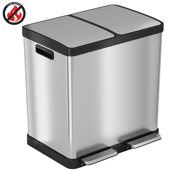 Fire Rated Trash Receptacle/Recycle Bin:. 16 Gallon Stainless Steel, Rectangular with Plastic Liner, HL-HLSS16RFR