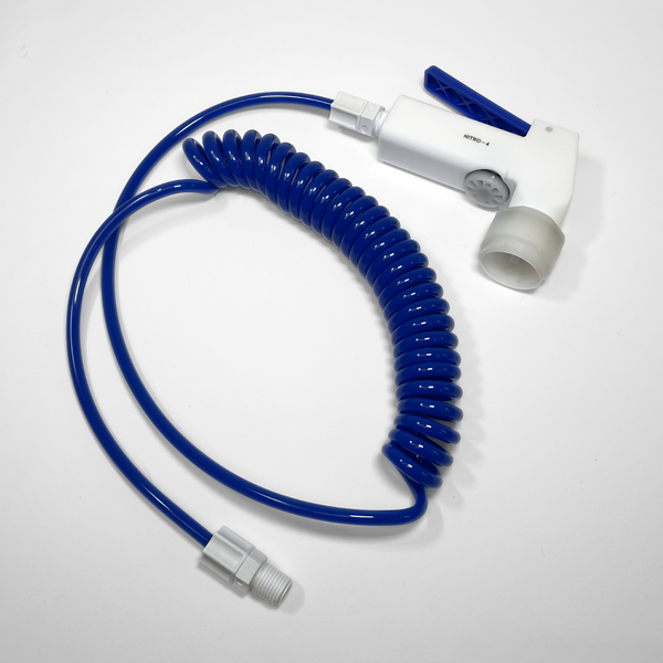 Nitrogen Spray Gun and Hose Assembly: N2, 1/4" Blue Polyurethane Hose, Dispensed @ 90 degrees, 0.80 Filter, TA-NITRO-4