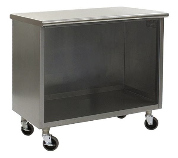 Stainless Steel Lab Cabinets:. 304 Stainless Steel Flat Top, 430 Stainless Steel Body, Open Base Lower Storage, Casters, EA-OB-SE-CA