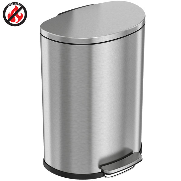 Fire Rated Trash Receptacles:. 13 Gallon Stainless Steel, Semi -Round with Plastic Liner, HL-HLSS13DFR