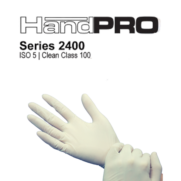 Cleanroom Gloves: Latex, 6 Mil, ISO 5 Class 100, Fully Textured, Double Chlorinated, S-2XL, 100/Bag, 10 Bag/Case, HG-2400