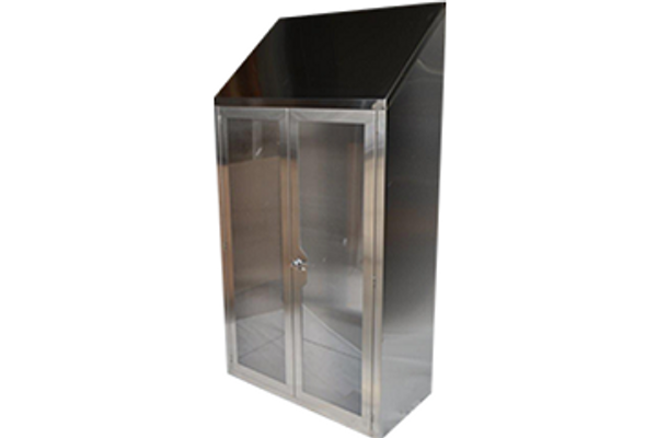 Stainless Steel Cabinets, Glass Doors, Sloped Top, 4 Shelves, 16"D x 48"W x 78"H, CRW-7971SS