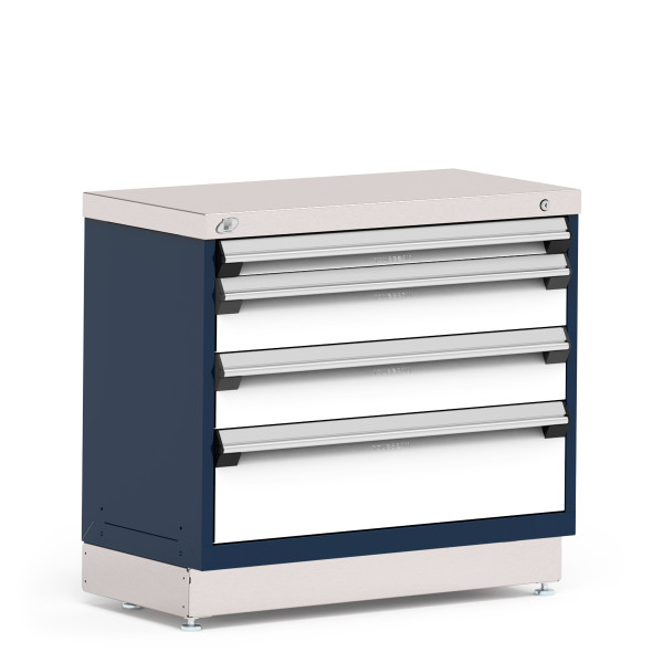 Stationary Cabinets; 36"W x 18"D x 32"H, Stainless Steel Cover, 4 Drawers, Heavy-Duty 16 Gauge Construction, Navy, RU-R5XEC-2804: