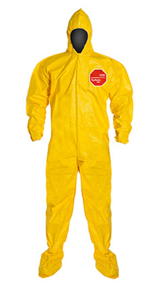 DuPont Tychem QC Coveralls: Yellow, Storm Flap, Hood, Elastic Wrists, Sock Boot, M-5XL, 12/Case, DU-QC122BYLxx001200