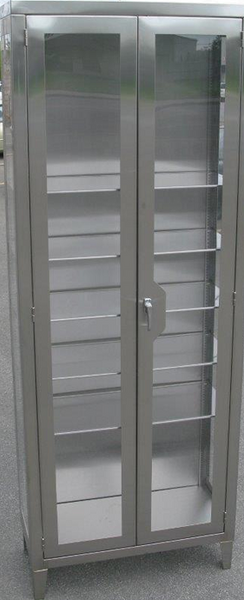 Supply Cabinets, 304 Stainless Steel Supply Cabinet, Hinged Glass Doors, 5 Shelves, 24"W x 18"D x 84"H, CRW-K24HAS