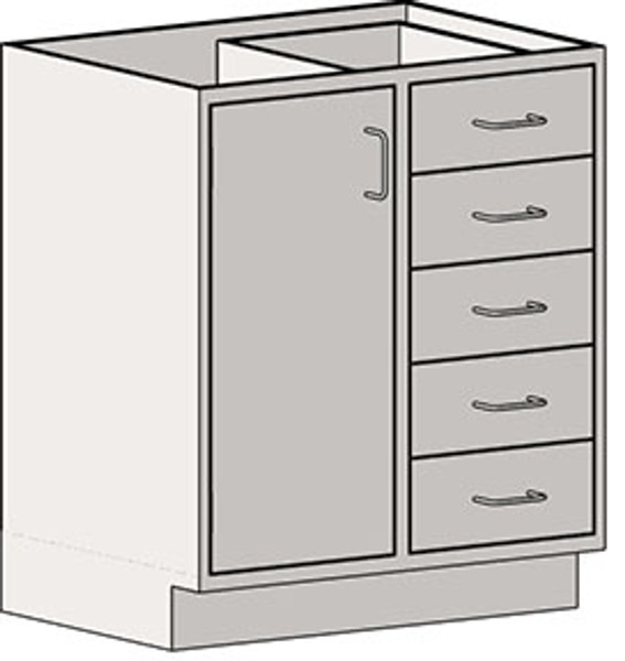 Casework Base Unit, Door/Drawer Combination, Five Drawers, Left Swinging Door, EA-SSC-HDDL6