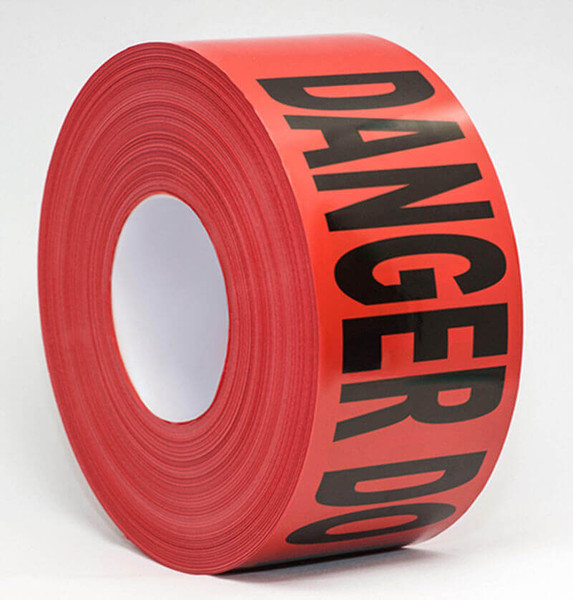 Cleanroom "DANGER DO NOT ENTER" Barrier Tape:. Red, Black Print, No Adhesive, ISO 7 to ISO 8, 3"W, Price Per Roll, WW-0422RE300-P1S