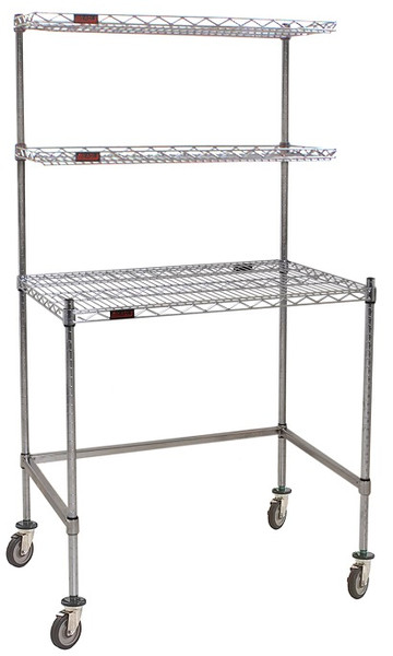 Cleanroom Tables:. Eagle Tables, Casters, Stainless Steel Wire Top, 2 Over Shelves, EA-MWSWT-S