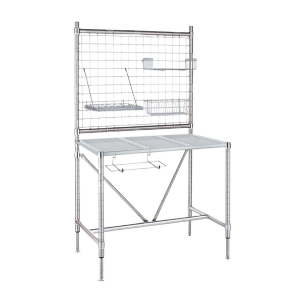 Perforated Stainless Steel Table, Electropolished Stainless Perforated Top w/Overhead Grid, 30" x 36", IM-CTP3036S-H-WGR3336S