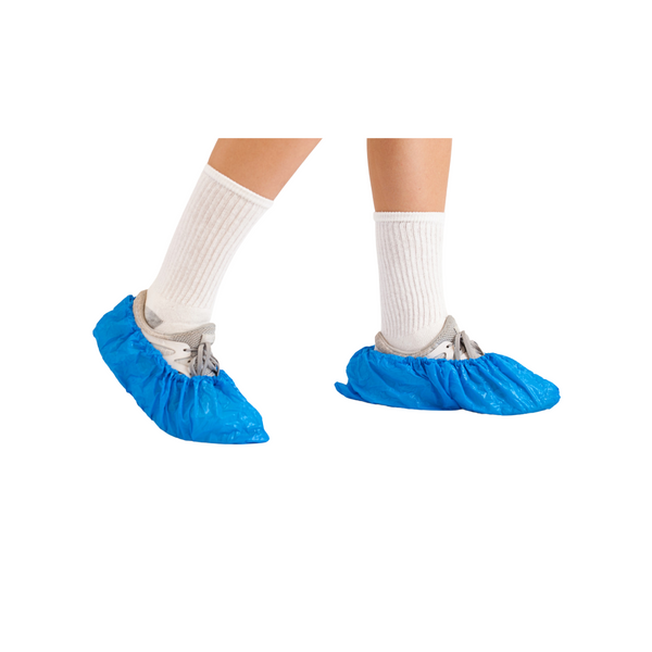 Shoe Covers: CPE Plastic Film, Universal Size, Blue, 150 Pairs/Case, CT-TI-CPE-SC-BL