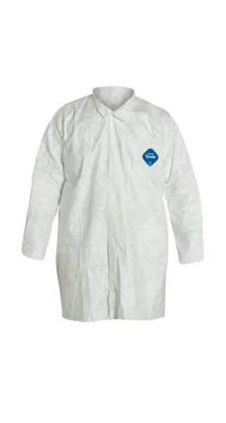 DuPont Tyvek Lab Coats: Snap Front, Open Wrists, Industrial, Bulk Packaged, 30/Case, S-7XL, DU-TY210SWHxx003000