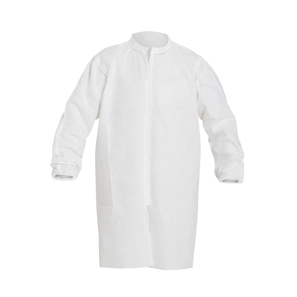 DuPont Disposable Frocks: SMS Garments, White, Zipper Front, Elastic Wrists, Serged Seams, M-4XL, 30/case, DU-PB271SWHxx003000