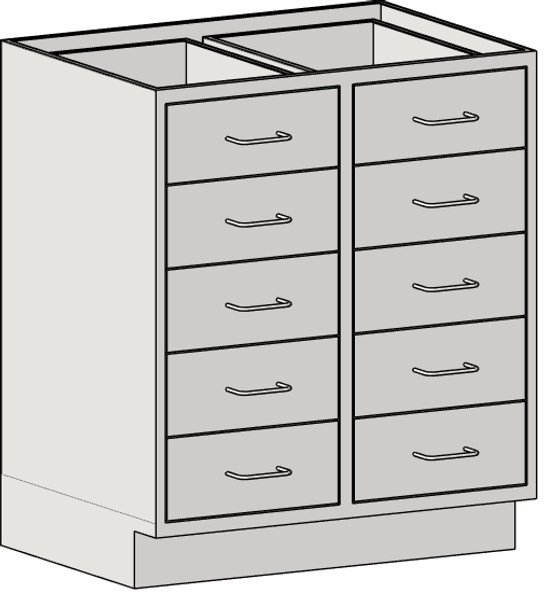 Casework Cabinets with Double-Bank Drawers: 304 Stainless Steel, (10) 6" Drawers a Unit, EA-SSC-HDBD6