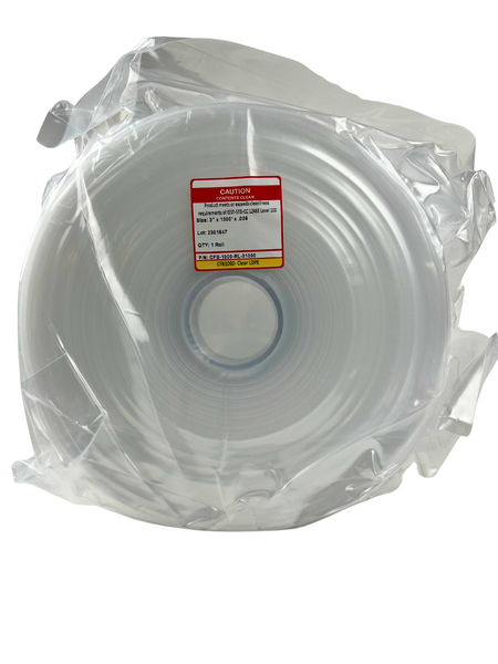 Cleanroom Tubing: LDPE Polyethylene, 3" x 1000',  6.0 mil, Level 100, CFB-1000-RL-31000-6Mil