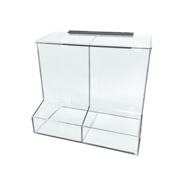 Bulk Dispensers with Front Tray, 18"W x 16"H x 10"D, 2 Compartment, Optional Lid, SC-EPD-1250-PETG