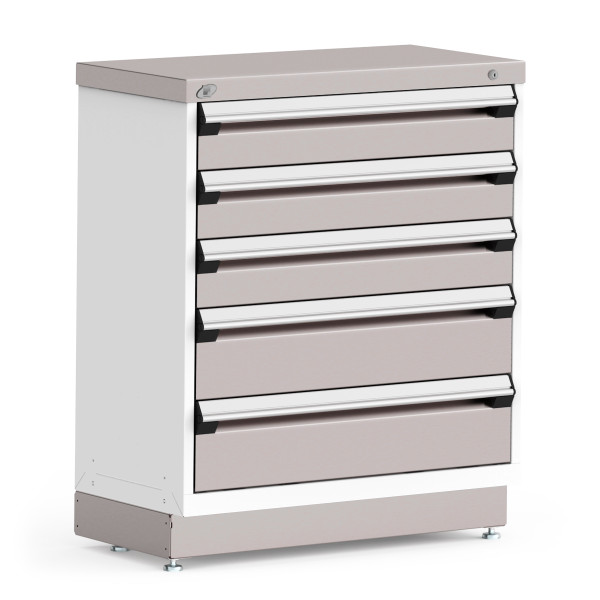 Stationary Cabinets; 36"W x 18"D x 42"H, Stainless Steel Cover, 5 Drawers, Heavy-Duty 16 Gauge Construction, RU-R5XEC-3806S