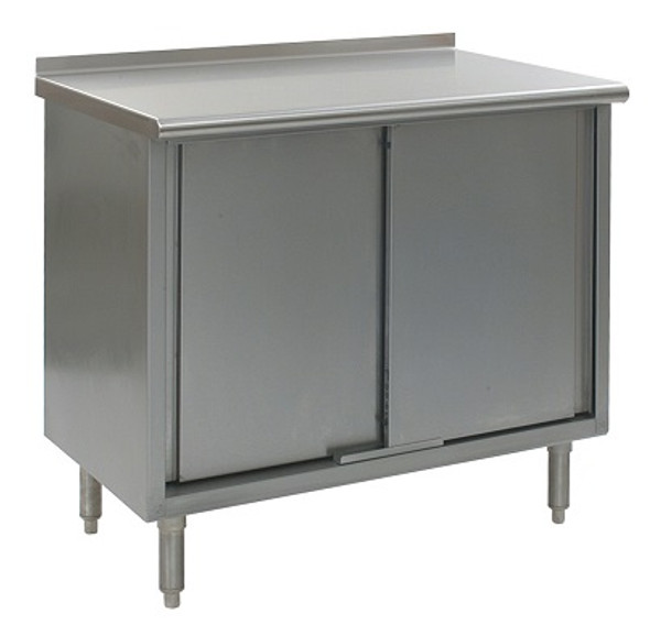 Stainless Steel Lab Tables: Type 304 Stainless Steel Upturn Top, Heavy Gauge Type 430 Stainless Steel Body, Enclosed Storage with Sliding Doors, EA-UCBSE: