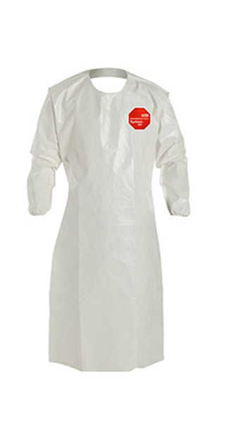 DuPont Tychem 4000 Aprons: Long Sleeves, Elastic Wrists, Chemical Resistant, 28"x 52", Calf Length, Universal Size, 12/Case, DU-SL278BWH00001200