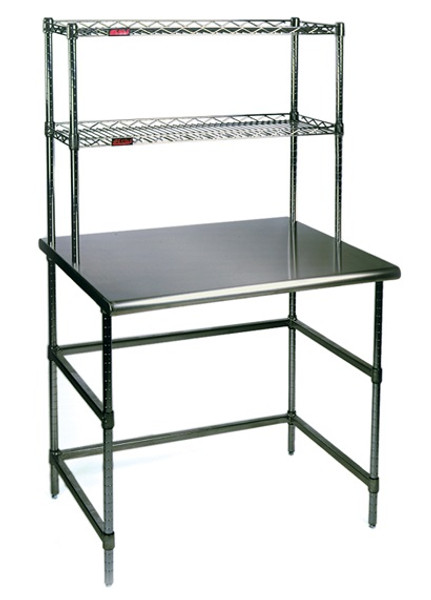 DISCONTINUED Electropolished Tables: 304 Stainless Steel, (2) Stainless Steel Over-Shelves, (2) C-Frame Base, EA-WOAEPT-2C