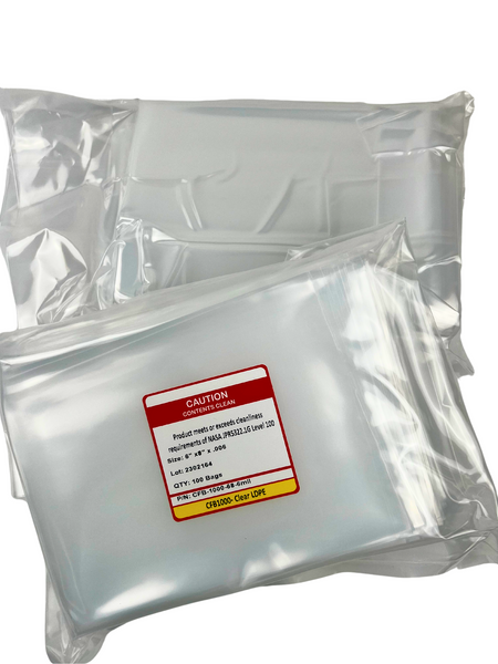 Cleanroom Bags: LDPE Polyethylene, 6" x 8",  6.0 mil, Level 100, 100/Pack, CFB-1000-PACK-68-6Mil