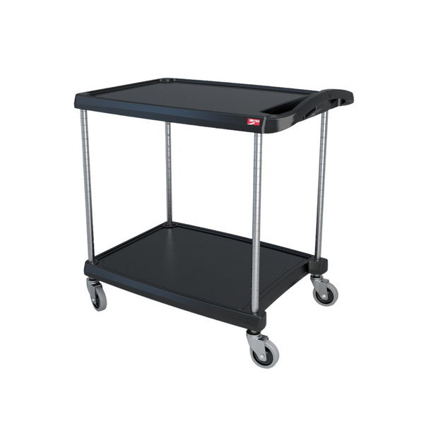 Utility Carts: 2 Polymer Shelves, 18" x 31" x 35"H, Black, 4" Casters, IM-MY1627-24BL