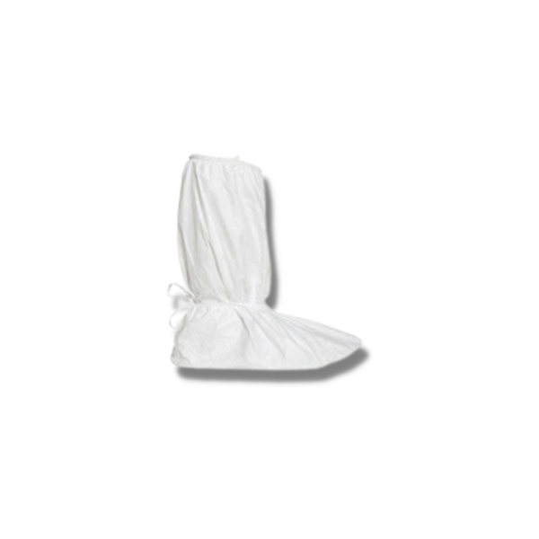 DuPont Tyvek Boot Covers, Ties At Ankles, PVC Sole, 18"H, Cleanroom, Bulk Packaged, 100/Case, DU-IC457SWHxx01000B