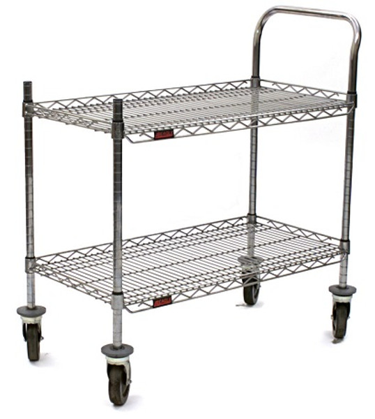 Utility Carts: 18" x 36", Casters, 2 Wire Shelves, 1 Handle, Chrome,  Highly Flexible and Maneuverable, EA-U2-1836C-RP