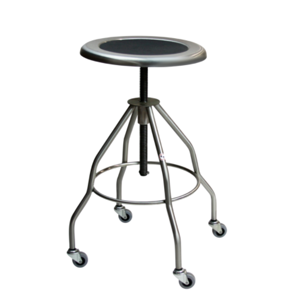 Stainless Steel Stools: Height: 21"-33", Casters, 15"Dia Seat, Type 304 Stainless Steel, BL-7745SS-C