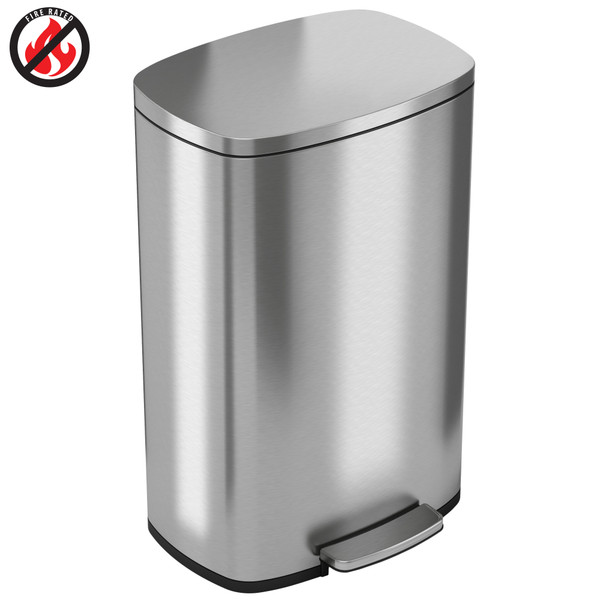 Fire Rated Trash Receptacles:. 13 Gallon Stainless Steel, Slim, Rectangular with Plastic Liner, HL-HLSS13RFR