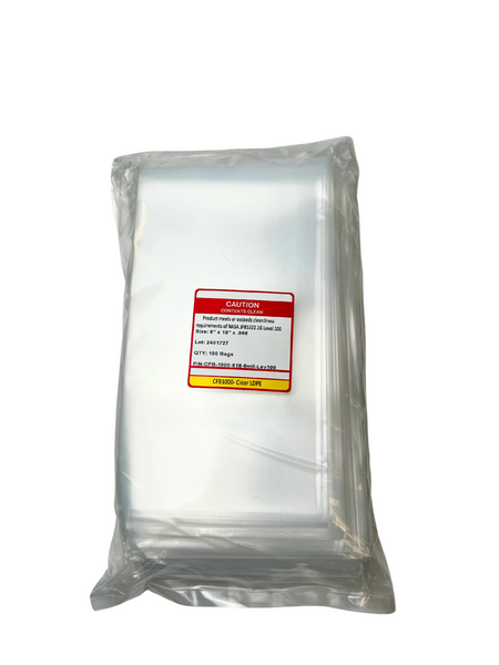 Cleanroom Bags: LDPE Polyethylene, 6" x 18",  6.0 mil, Level 100, 100/Pack, CFB-1000-PACK-618-6Mil