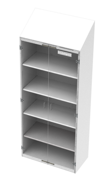 Cleanroom Storage Cabinets: 48"Wx24"Dx90"H, Sloped Top, White Painted Steel, 4 Adjustable Shelves, Acrylic Doors, CAP-91SC-WR-48Wx24Dx90H