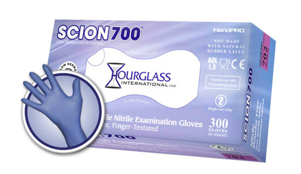 Nitrile Exam Gloves: Hourglass 700 Series, 5 Mil, Powder-Free, XS-XL, 300/Box- 10 Box/case, HG-700