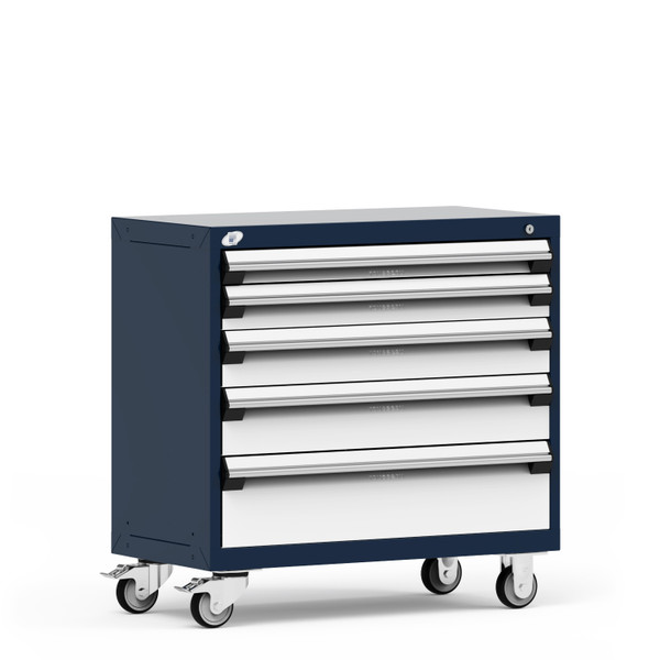 Mobile Cabinets; 36"W x 18"D x 35 1/8"H, 5 Drawers, 4" Swivel Casters, Heavy-Duty 16 Gauge Construction, Navy, RU-R5XEC-3004: