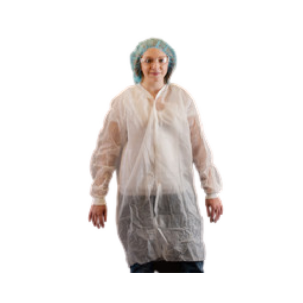 Polypropylene Frocks: Snap Front, Knit Wrist, Knit Collar, 50/Case, Sizes: M-5XL, TI-843885NP