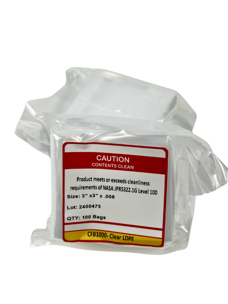 Cleanroom Bags:. LDPE Polyethylene, 3" x 3",  6.0 mil, Level 100, 1000/case, CFB-1000-33-6Mil