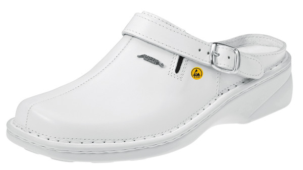 ESD Cleanroom Shoes:: Slip On, Leather, Women's Wide Width, White, Sizes: 36-42, AB-36903ESD