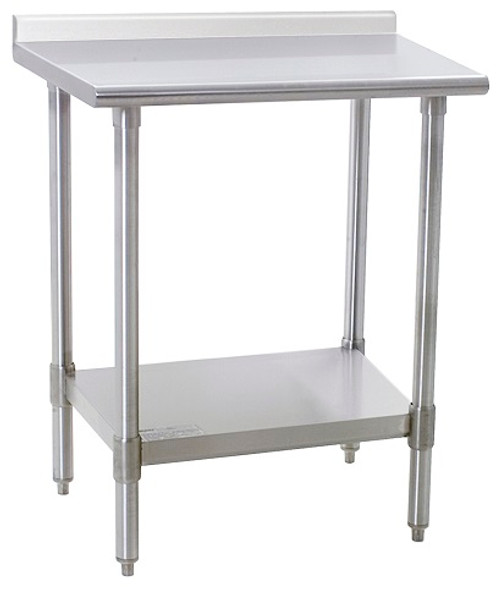 Stainless Steel Prep Table: Spec Master, 14/304 Solid Stainless Top w/Upturn, Galvanized Base w/Shelf, EA-UTE