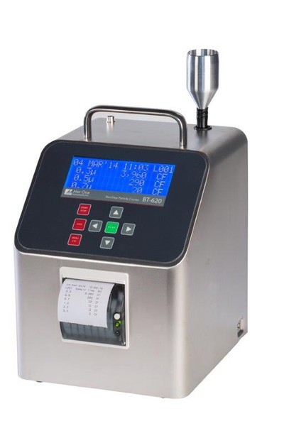 Bench Top Particle Counters:. 1.0 CFM Flow Rate, 6 Channels, 0.3 to 10.0 Microns, Battery Operated, Built in Printer, Stainless Steel, ME-BT-620