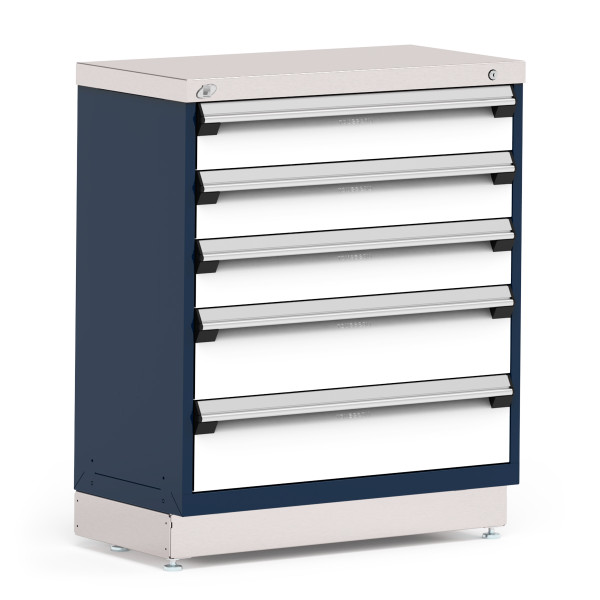 Stationary Cabinets; 36"W x 18"D x 42"H, Stainless Steel Cover, 5 Drawers, Heavy-Duty 16 Gauge Construction, Navy, RU-R5XEC-3806