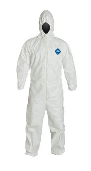 DuPont Tyvek Coveralls:: Industrial, Respirator Fit Hood, Elastic Wrists/Ankles, Bulk Packaged, 25/Case, M-7XL, DU-TY127SWHxx002500