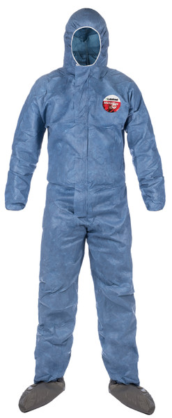 Disposable Coveralls: Pathogen Protection, ASTM F1670/F1671, Attached Hood and Boots, Elastic Wrists, MD- 4XL, 25/Case, LA-MVP414