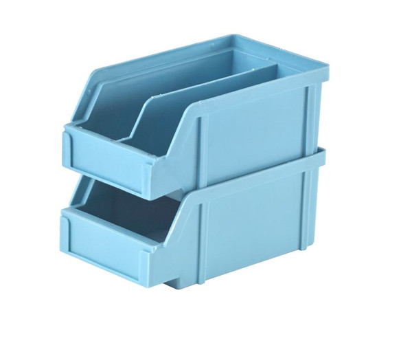 Plastibox Parts Bins: Attached Dividers, Stacking, Light Blue, 6.6"Lx 8.8"Wx 2.9"H, 12/Case, Price Per Case, LB-PB22-X