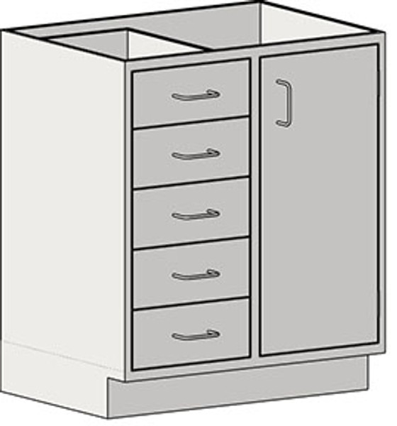 Casework Base Unit with Door/Drawer Combination: 304 Stainless Steel, Five Drawers, Right Swinging Door, EA-SSC-HDDR6