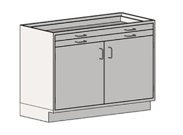 Casework Base Unit with Door/Drawer Combination: 304 Stainless Steel, Two Drawers, Swinging Double Doors, Type 304 Stainless Steel, EA-SSC-HDDT3