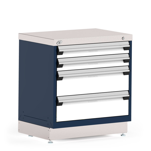 Stationary Cabinets. 30"W x 21"D x 32"H, Stainless Steel Cover, 4 Drawers, Heavy-Duty 16 Gauge Construction, Navy, RU-R5XDD-2804