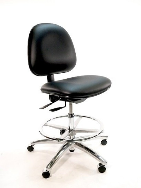 Cleanroom Chairs: ISO 5 Class 100, 4 Heights, 2 Colors, Contoured Seat, 2 Back Adjustments, Chrome Dual Wheel Casters, GK-C3000