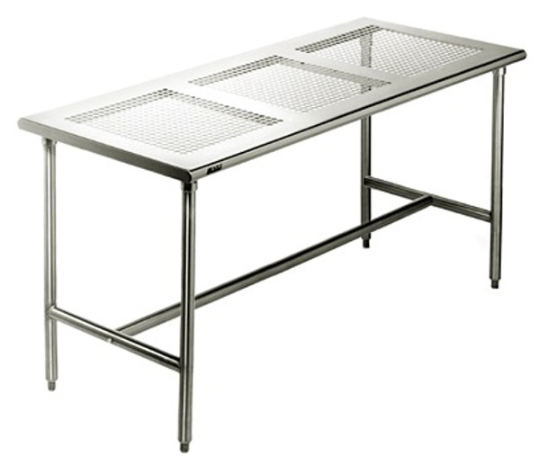 DISCONTINUED Electropolished Perforated Tables:. 304 Stainless Steel, 3/4" Perforated Holes, H-Frame, 35”H, CR Packaged, EA-EPCRT-H