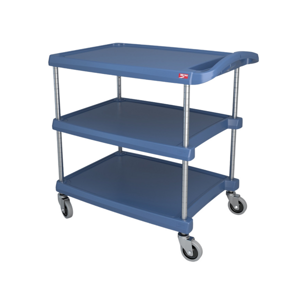 Utility Carts: 3 Polymer Shelves, 23" x 34", Blue Antimicrobial, Casters, IM-MY2030-34BU